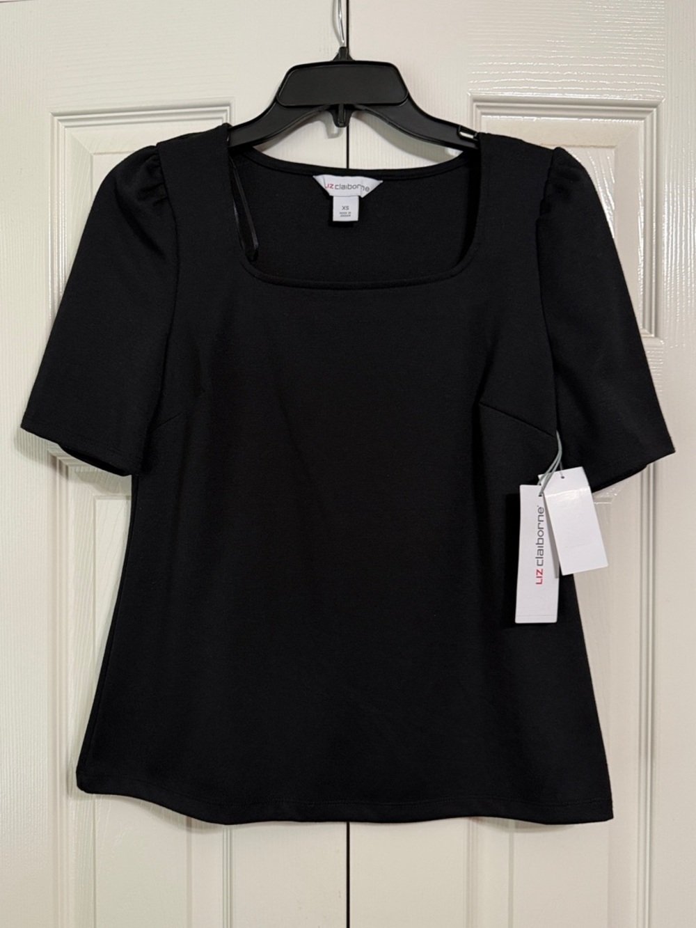 NWT Liz Claiborne Black Sleeve Blouse Size XS Square Neck